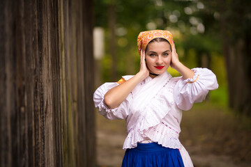 Slovak folklore. Girl in slovak folk dress.