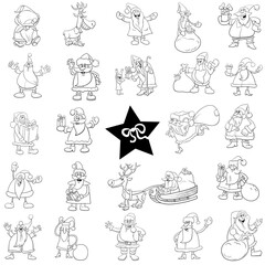 black and white Christmas cartoon characters big set