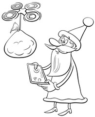Santa Claus Christmas character with drone coloring book page