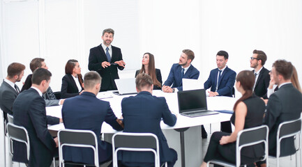 businessman speaking on a proposal in the negotiations.