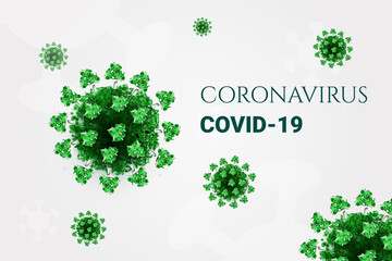 Green coronavirus background. virus 3d model. Covid-19 pathogen. Vector icon