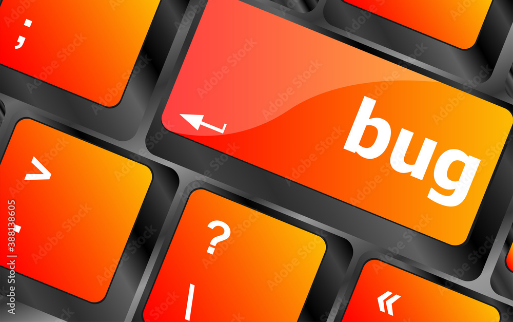 Poster computer keyboard with bug key. business concept