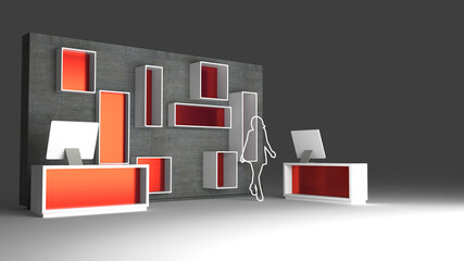 Conceptual retail wall template, with abstract people. 3d rendering illustration, original design