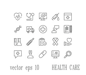 Set of health care vector outline icons. Thin line design. Modern outline graphic element
