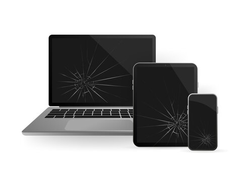 Modern Illustration With Broken Glass Laptop For Concept Design. Support Service Icon. Smartphone Screen. Laptop Screen. Isolated Object. Internet Technology.