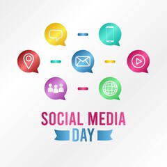 Social Media Day Vector Illustration.  Suitable for greeting card, poster and banner.