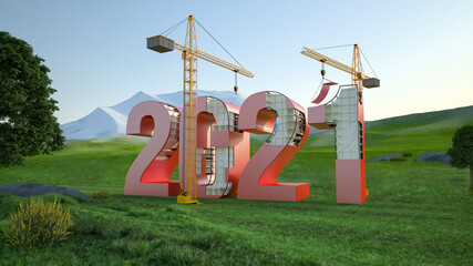 2021 year construction and landscape, 3d illustration © Studio Harmony