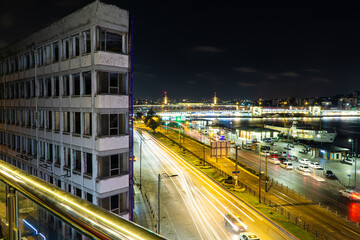 Aerial View of Vehicle Light Trails on Kennedy Street in Istanbul