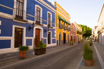 Colorful famous street of downtown Puebla (Callejon de los Sapos)