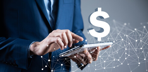 money transfer in digital world, business and technology concept 3D illustration