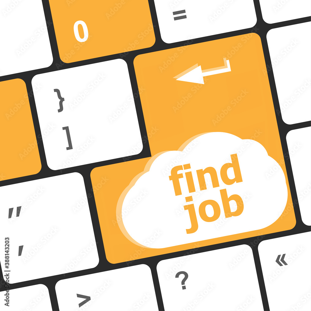 Aufkleber searching for job on the internet. jobs button on computer keyboard