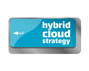 Hybrid cloud strategy . Close up of keyboard, enter computer key.