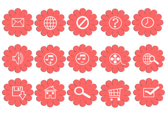 Web icon set in pink flower button, various icon set