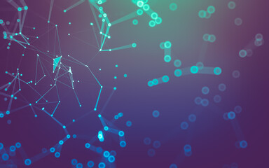 Abstract background. Molecules technology with polygonal shapes, connecting dots and lines. Connection structure. Big data visualization.