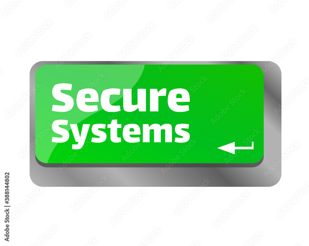 Poster secure systems . close up of keyboard, enter computer key.