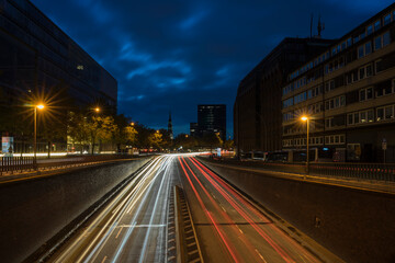 traffic at night in the city of hamburg