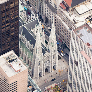 USA, New York, New York City, St Patricks Cathedral, high angle view