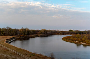 Bend of the Don River in the upper reaches of the river from drone