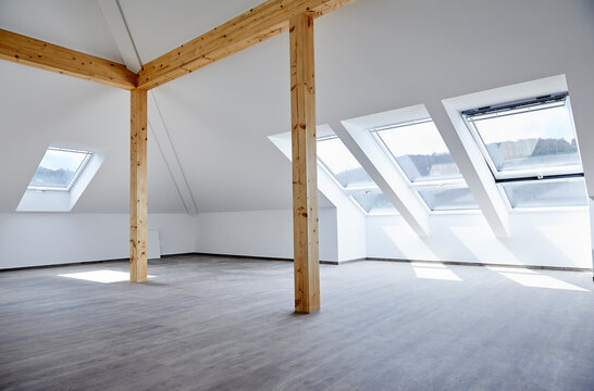 Interior of empty room with wooden column