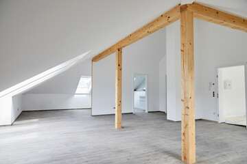 Empty domestic room with wooden column