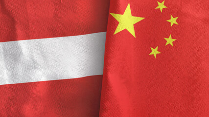China and Austria two flags textile cloth 3D rendering