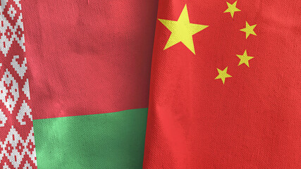 China and Belarus two flags textile cloth 3D rendering