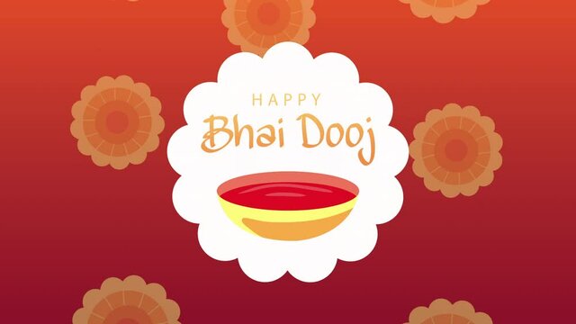 happy bhai dooj celebration animation with lettering in lace with paint