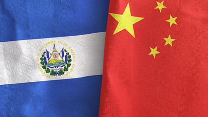 China and El Salvador two flags textile cloth 3D rendering