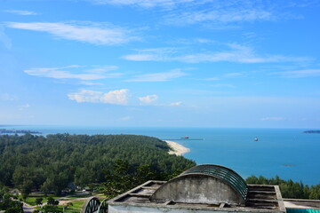 Natural views with the sea and mountains of Songkhla seen from the top of the mountain.