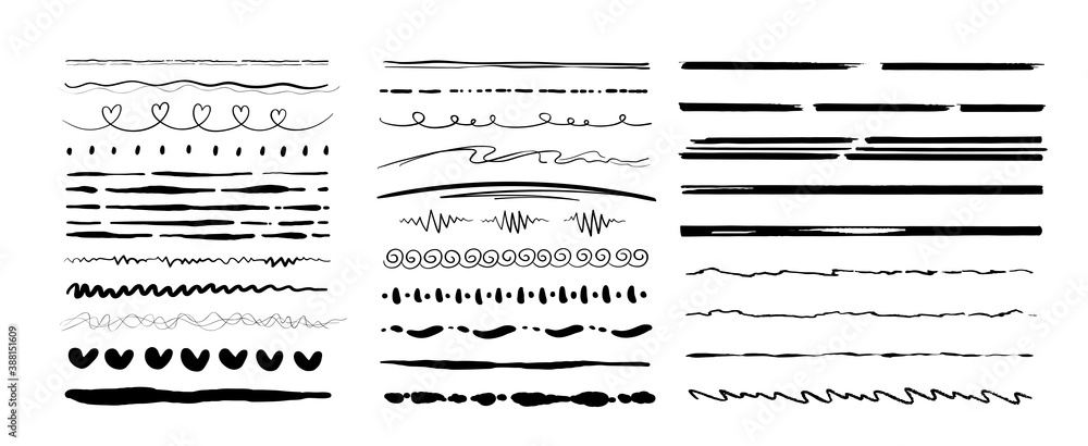 Poster sketch underlines. crosshatch pen brush lines, pencil textured strokes. marker hand-drawn line borde