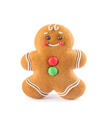 Gingerbread man isolated on white. Delicious Christmas cookie