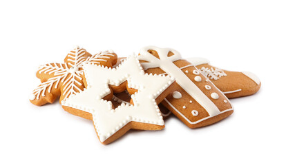 Pile of Christmas cookies on white background