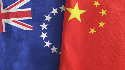 China and Cook Islands two flags textile cloth 3D rendering