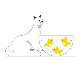 Cat watching goldfish