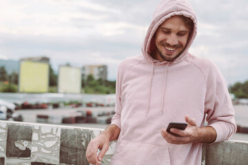 Young male with mobile