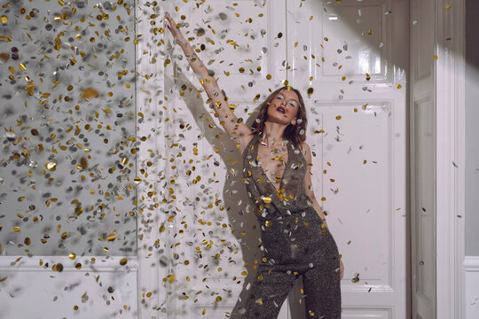 Fashion portrait with confetti