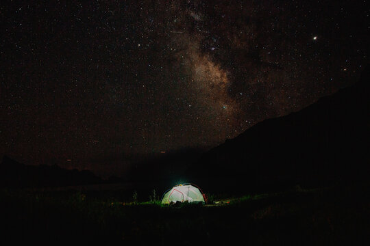 Tent under starry sky