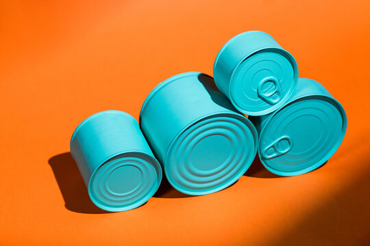 Composition of blue tin cans