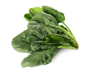 Fresh green healthy spinach leaves isolated on white