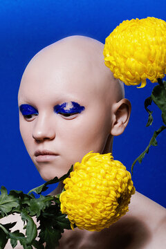 Androgynous model with blue shadow
