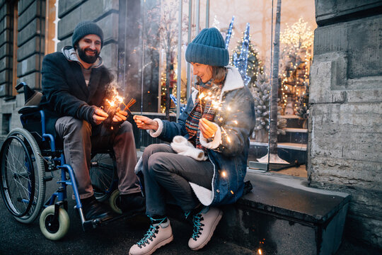 Disabled man and sparklers