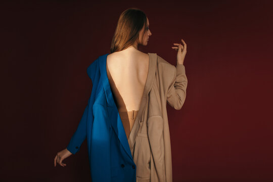Sensual model in different jackets
