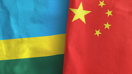 China and Rwanda two flags textile cloth 3D rendering