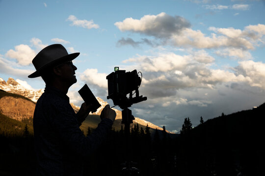 Taking photos with a large format camera.