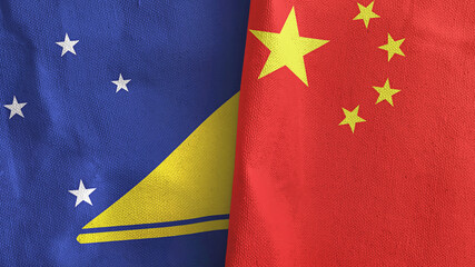 China and Tokelau two flags textile cloth 3D rendering