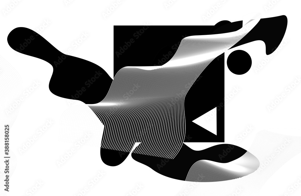Poster A modern abstract of overlapping shapes and forms in black and white
