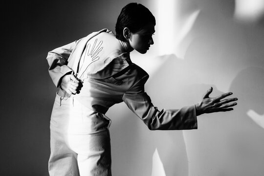 Stylish lady dancing with air