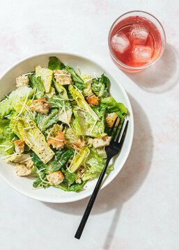 Caesar Salad with pink drink