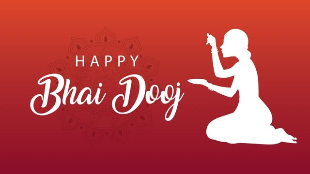 happy bhai dooj celebration animation with sister painting silhouette and lettering