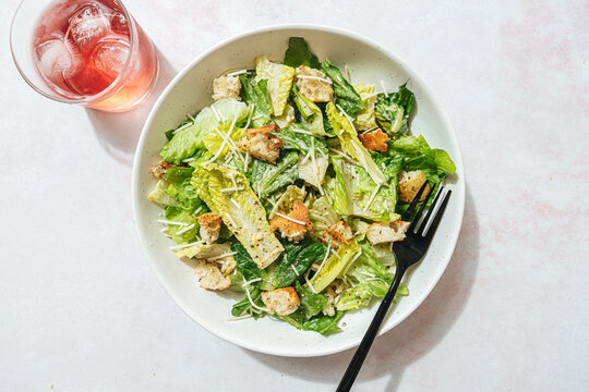 Caesar Salad with pink drink